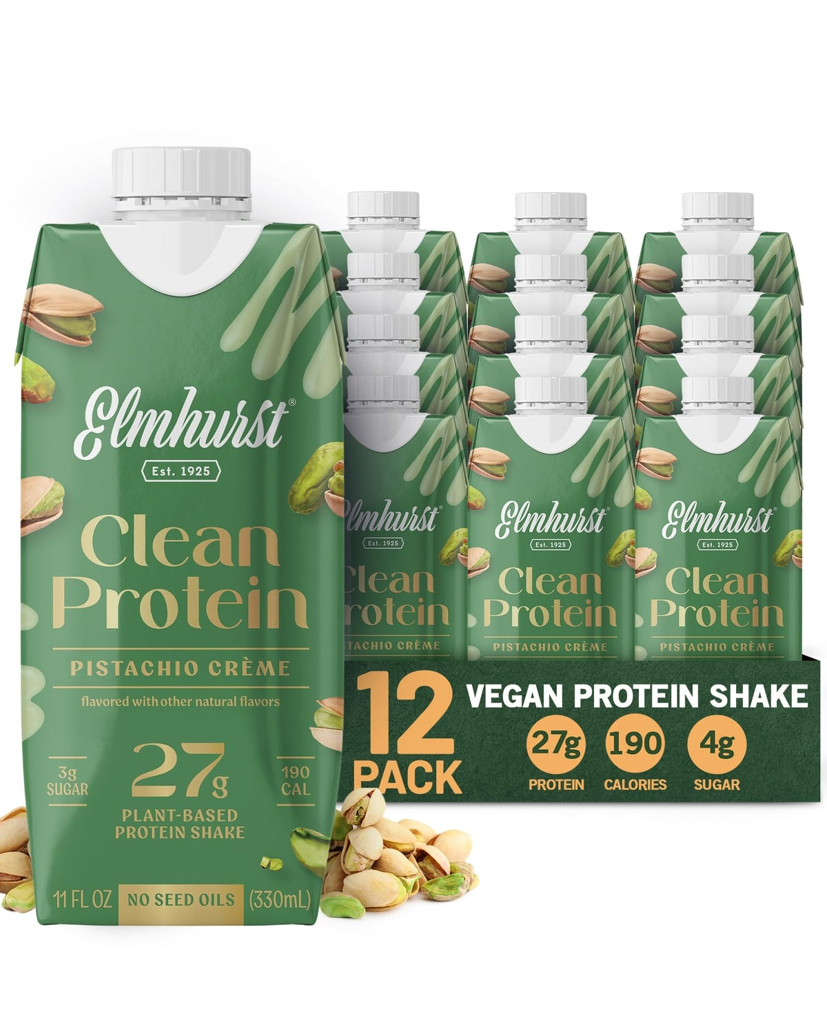 Elmhurst 1925 Pistachio Cream High Protein Shake bottle for on-the-go protein boost