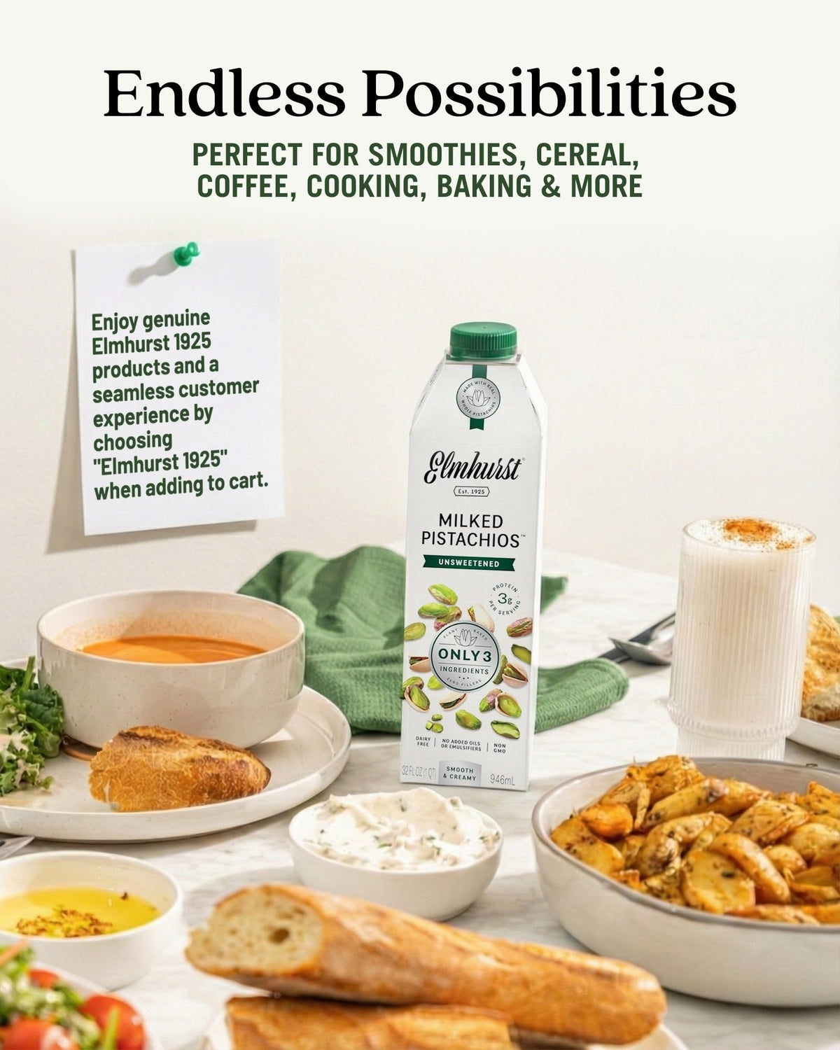 Elmhurst 1925 pistachio milk splash showing creamy texture, suitable for coffee