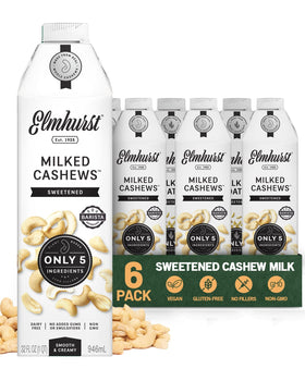 Elmhurst 1925 Sweetened Cashew Milk bottle front view, dairy-free everyday option.
