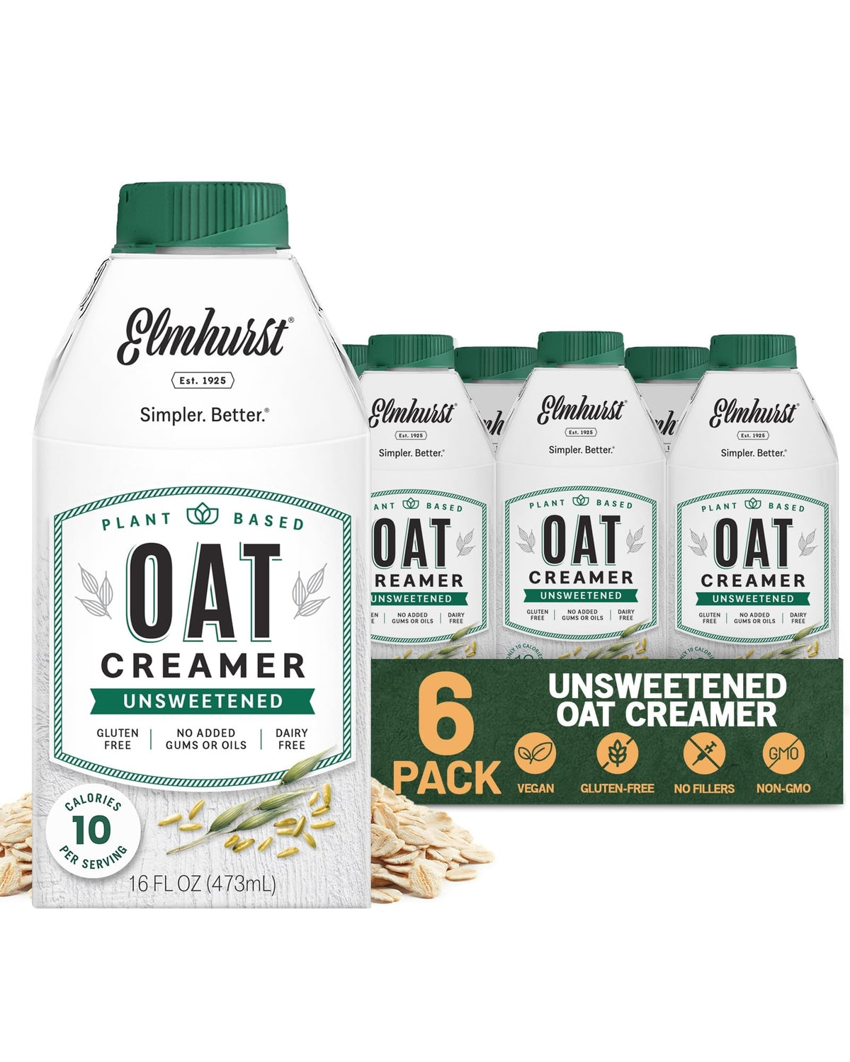 Elmhurst 1925 Unsweetened Oat Creamer bottle pour for dairy-free coffee with creamy texture