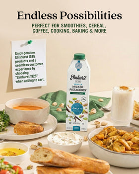Elmhurst 1925 vanilla pistachio milk carton back with ingredients list and no gums