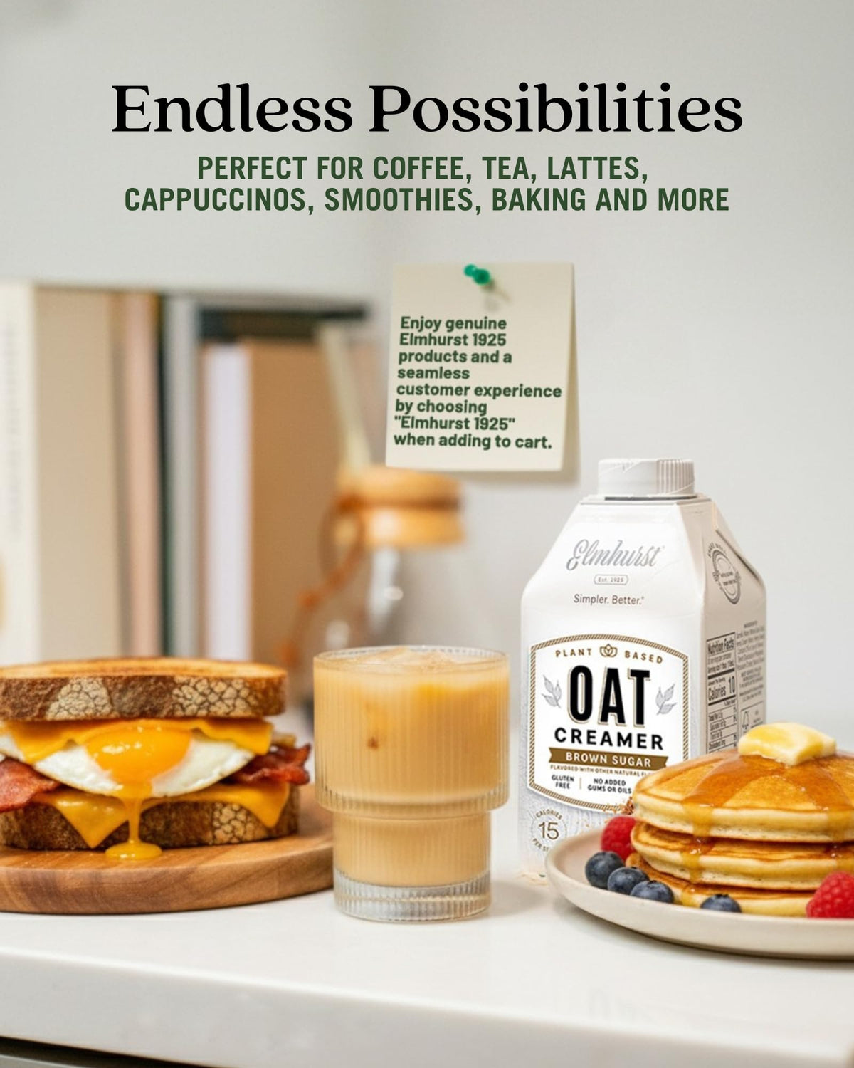 Elmhurst Brown Sugar Oat Creamer ingredients closeup emphasizes oat base and natural sweetness