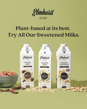 Elmhurst 1925 Chocolate Oat Milk in a kitchen setup