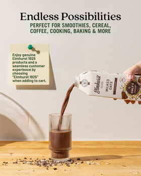 Elmhurst Chocolate Oat Milk smoothie blend with protein and fiber