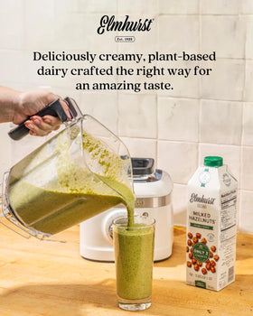Smoothie with Elmhurst hazelnut milk unsweetened for plant based protein