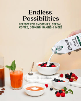 Elmhurst unsweetened almond milk label highlights no added sugar