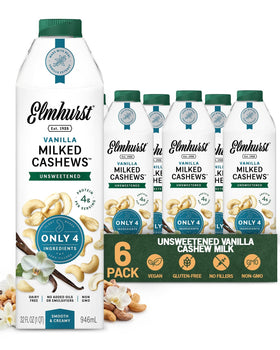 Elmhurst Vanilla Cashew Milk bottle pour showing creamy texture for coffee