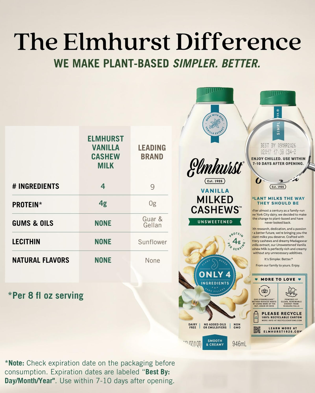 Elmhurst Vanilla Cashew Milk in a coffee cup suggesting barista-worthy foam
