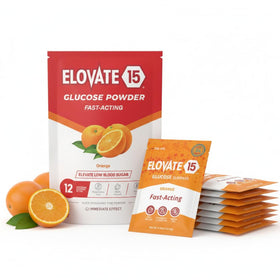 Elovate 15 fast-acting glucose orange packet front for quick energy