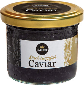 Elsinore Black Lumpfish Caviar 100g jar front for elegant dining occasions.
