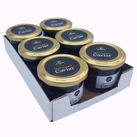 Close-up of Elsinore Black Lumpfish Caviar 100g jar label showing premium quality.