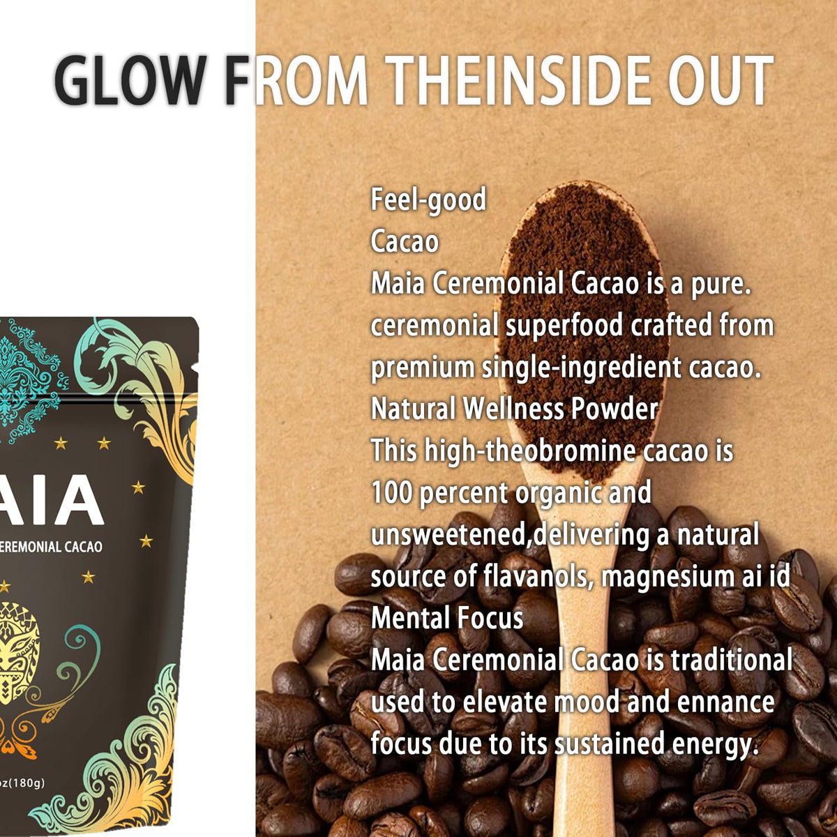 Elunara Maia ceremonial cacao in golden mylk glass evokes comforting ritual moments.