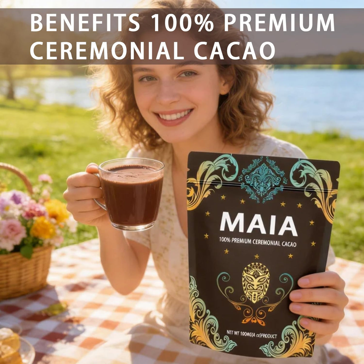 Elunara Maia ceremonial cacao measuring spoon close-up for precise ritual prep.