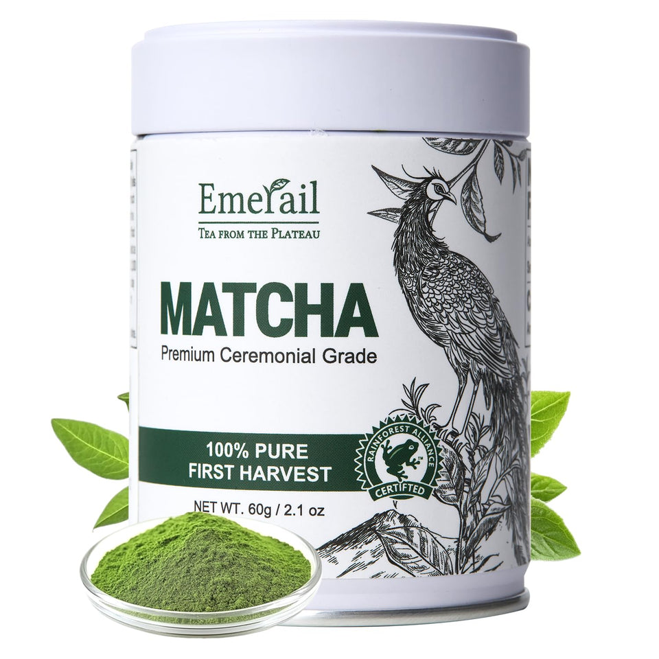 Emerail ceremonial matcha first harvest tin, ideal for daily latte rituals.