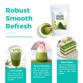 Emerail Matcha Powder bowl with whisk for vibrant color and cafe-ready texture.