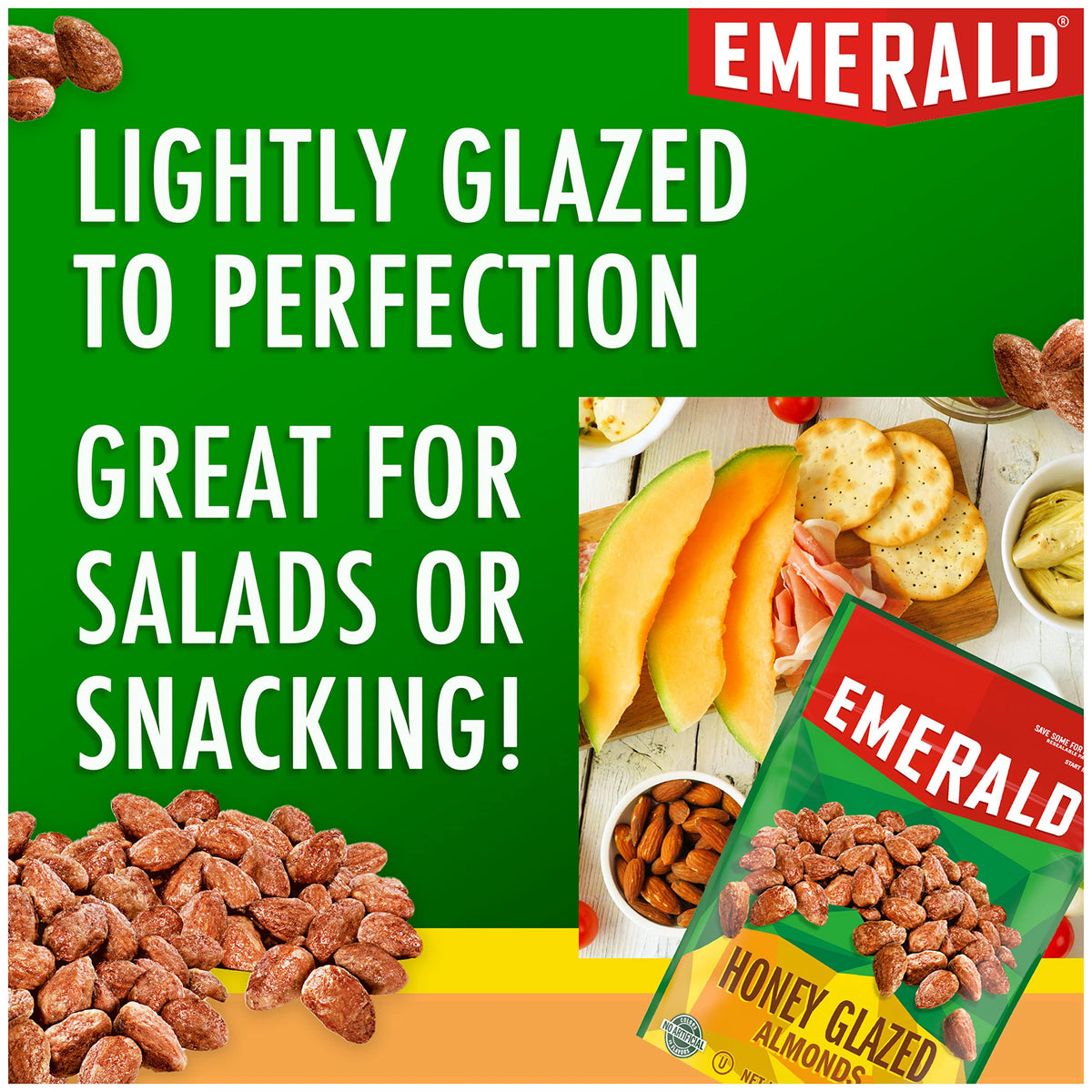 Emerald Honey Glazed Almonds close-up glaze highlighting sweet coating.