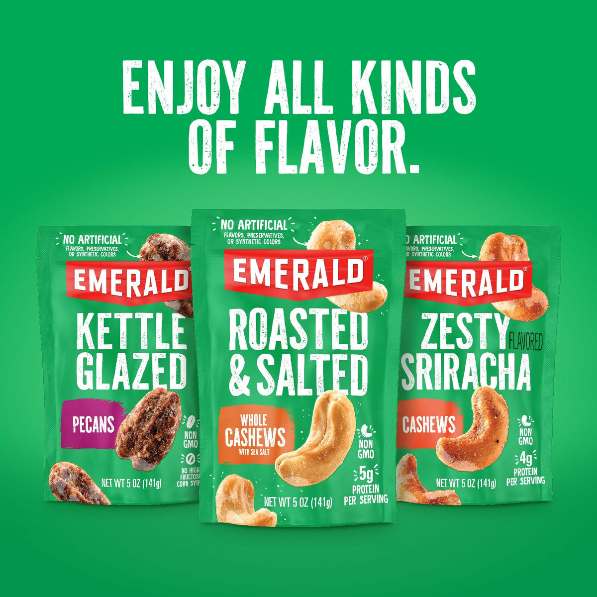 Emerald Salted Deluxe Mixed Nuts nutrition panel highlighting 6g protein per serving