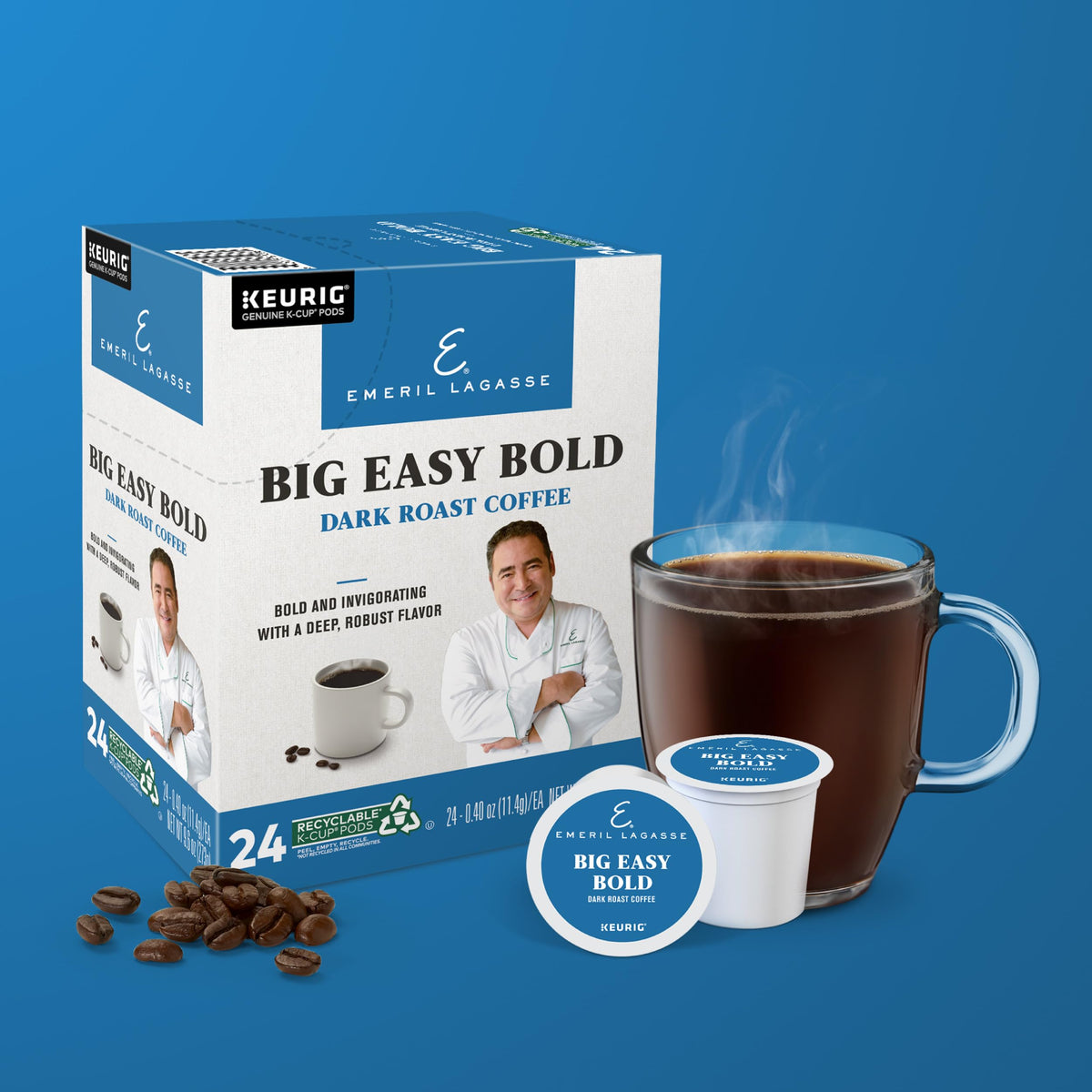 Emeril Big Easy Bold K-Cups are recyclable where available, supporting eco-friendly brewing.