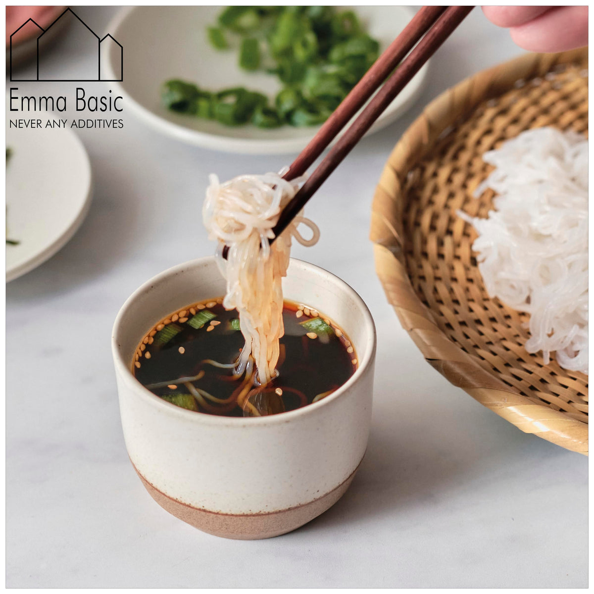 Emma Basic Konjac noodles in a bowl, al dente texture that holds sauces.