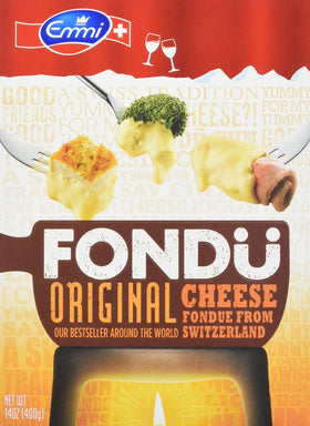 Emmi Fondue Suisse 400g pack ready to heat for cozy gatherings.