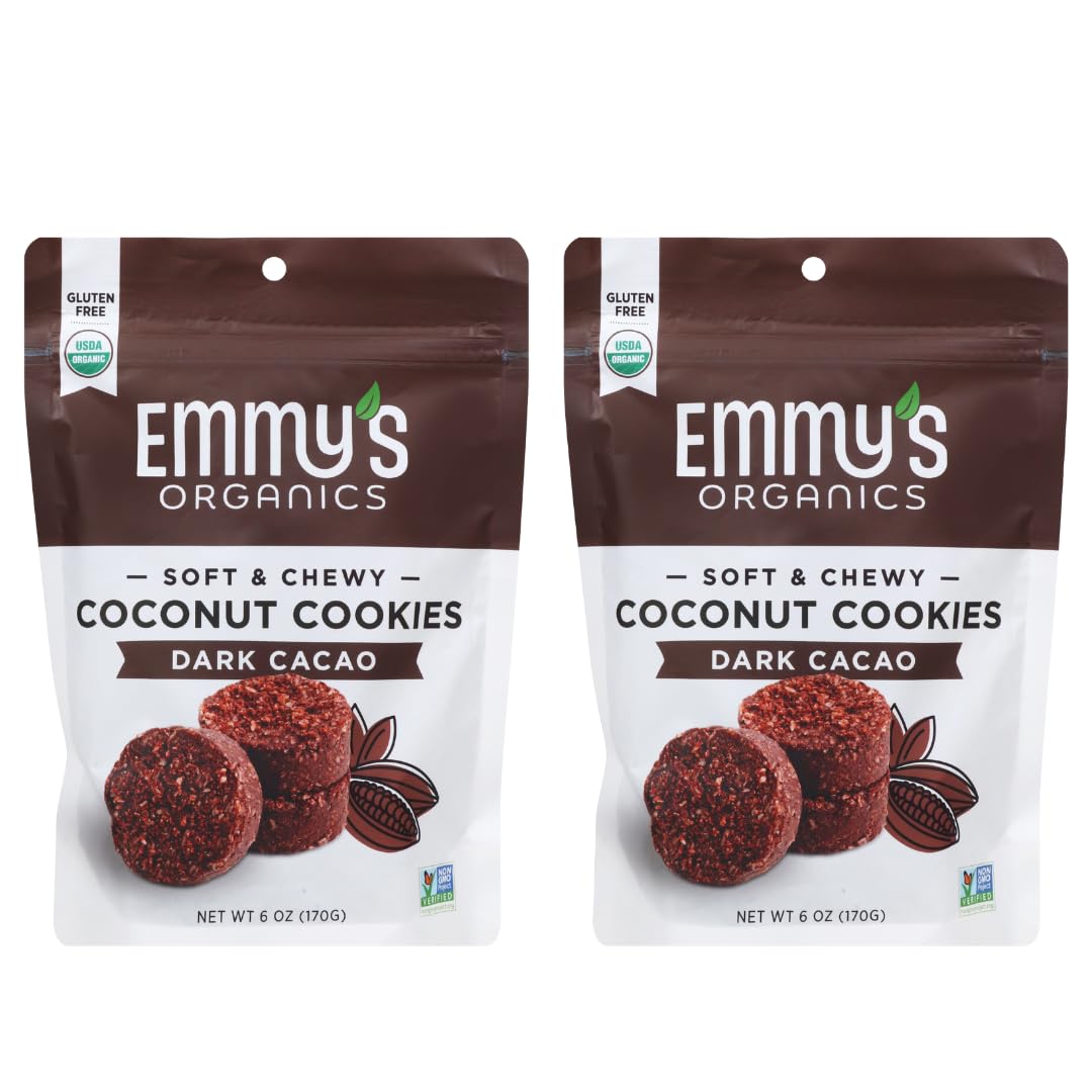 Emmy's Organics Coconut Cookies Vanilla Bean two-pack, gluten-free vegan snack for on-the-go