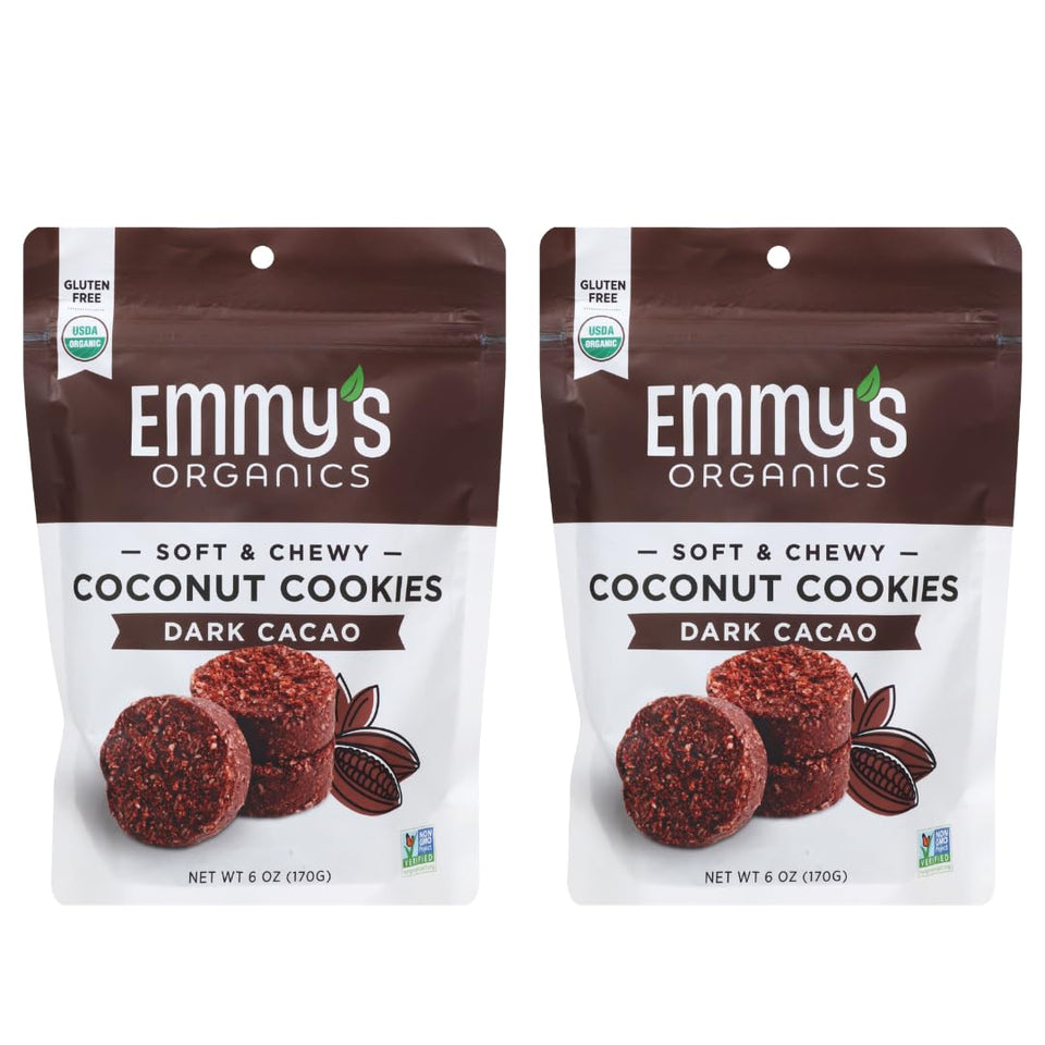 Emmy's Organics Coconut Cookies Vanilla Bean two-pack, gluten-free vegan snack for on-the-go