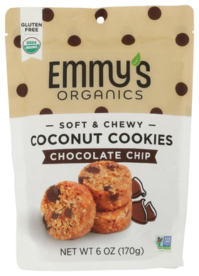 Emmy's Organics vanilla coconut cookie packshot highlighting organic, gluten-free goodness.