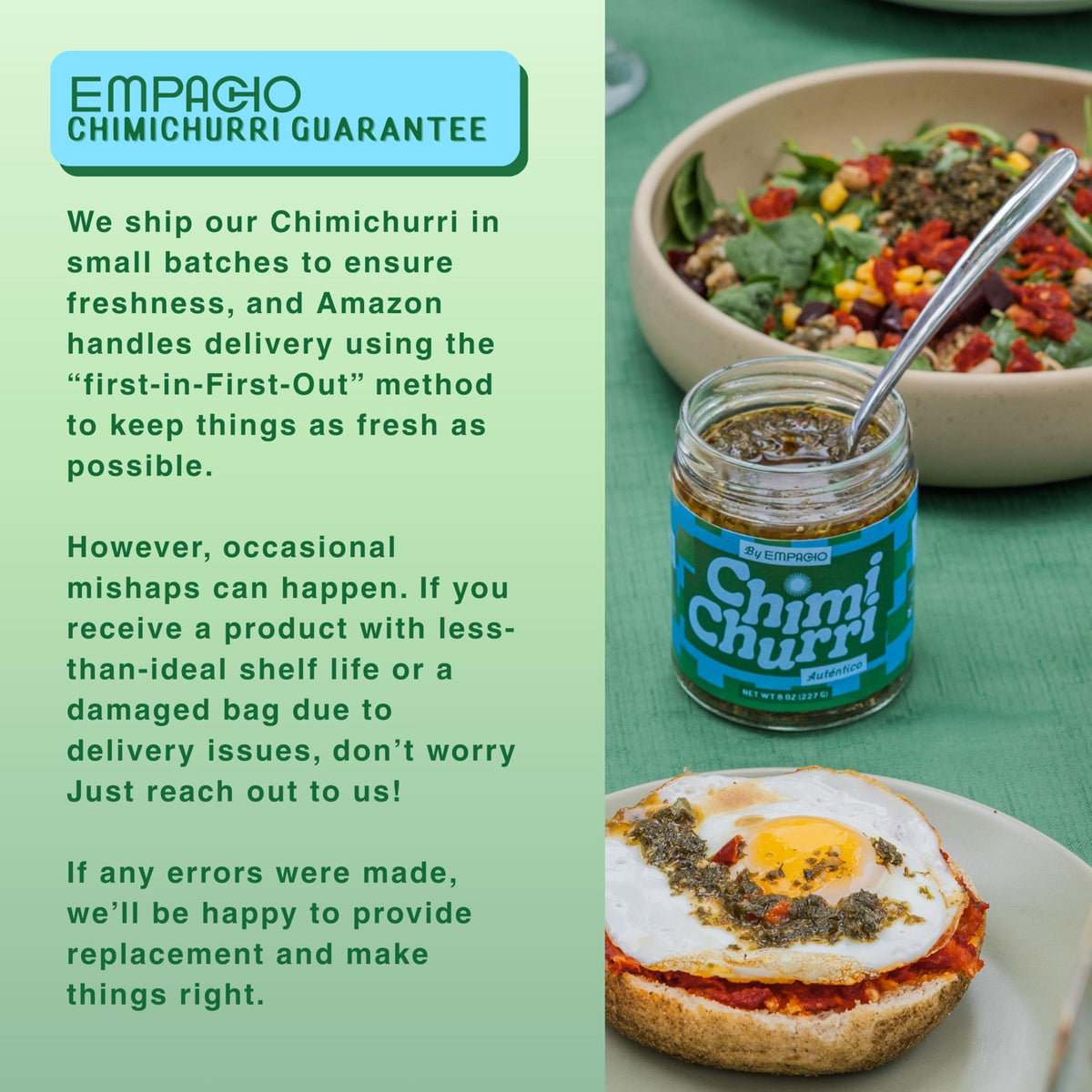 EMPACHO Chimichurri label displaying gluten-free and vegan attributes