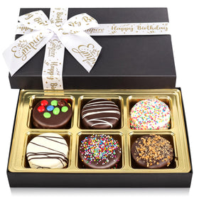 Empire Delights birthday cookie box cover shows festive gift-ready packaging