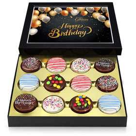 Empire Delights birthday cookies gift basket display shows premium chocolate cookies for celebrations.