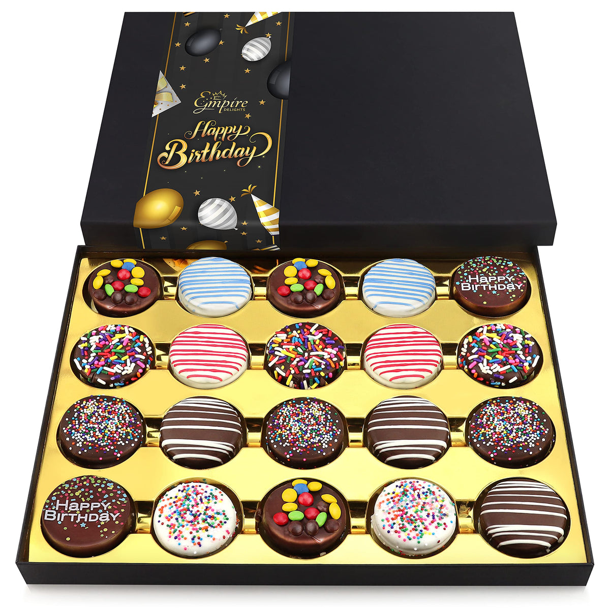 Empire Delights chocolate cookies birthday gift box presentation, ready to gift
