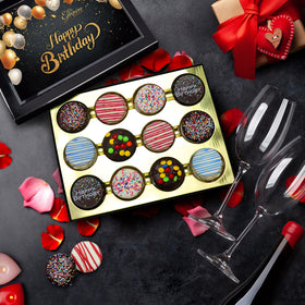 Empire Delights chocolate-covered birthday cookies closeup highlights rich chocolate and creme filling.