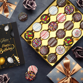 Empire Delights chocolate-covered cookies close-up, rich coating and cream center