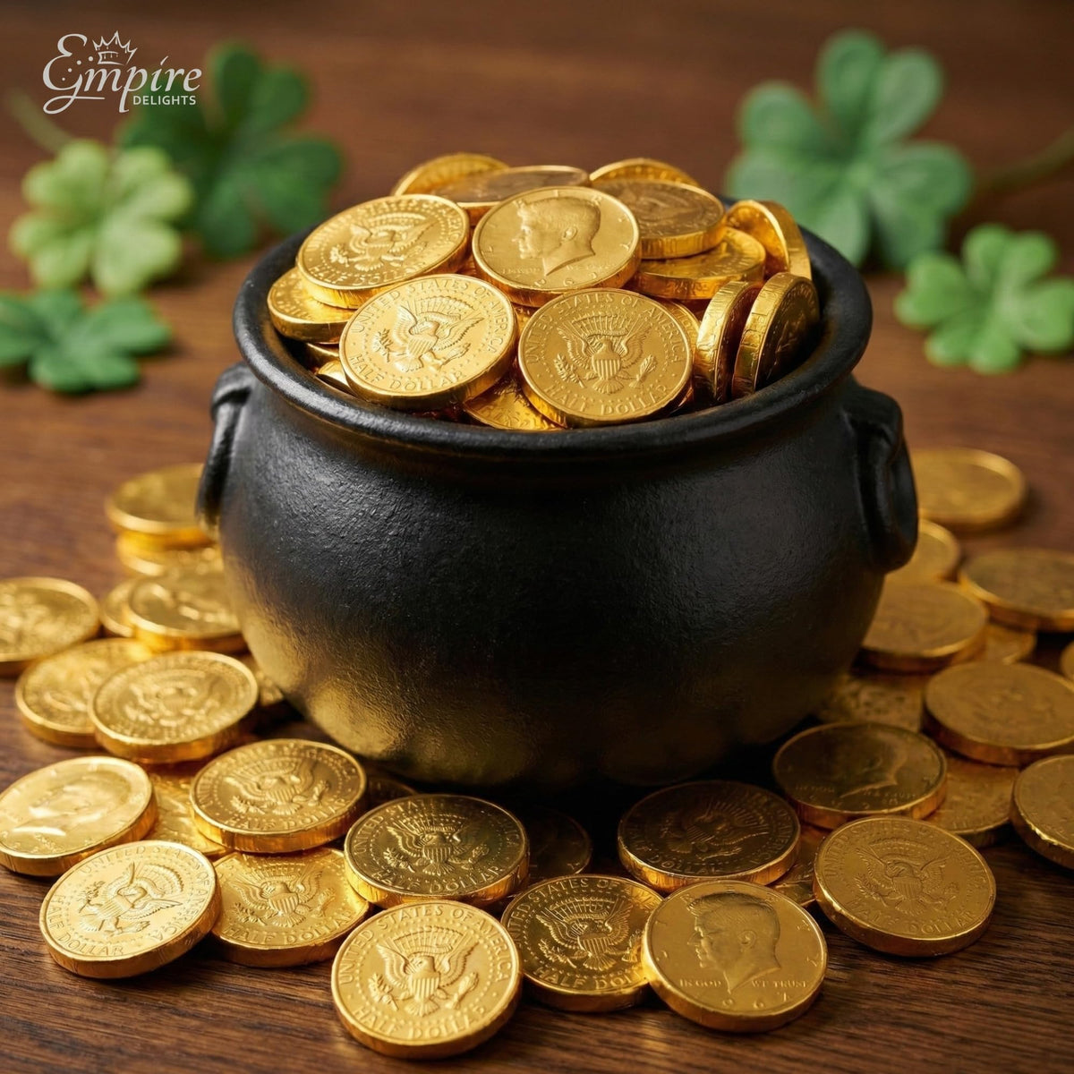 Empire Delights Chocolate Gold Coins coin-closeup showing smooth milk chocolate.