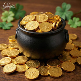 Empire Delights Chocolate Gold Coins coin-closeup showing smooth milk chocolate.