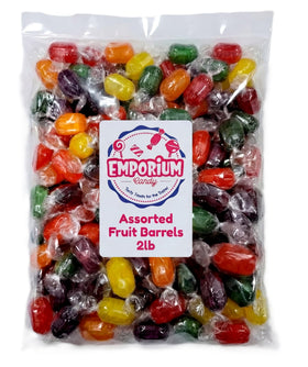 Emporium Candy orange fruit barrels, vibrant and great for party sharing.