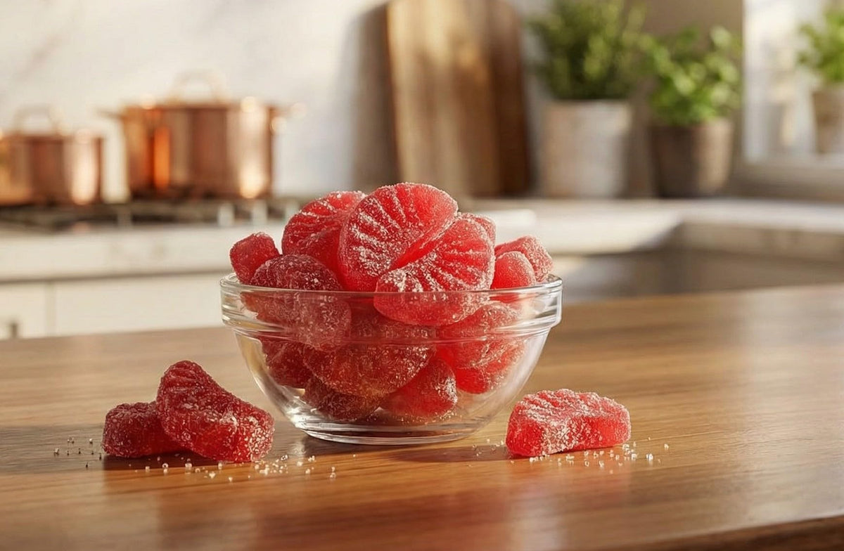 EMPORIUM CANDY Cherry Slices brightening events on a buffet table display.