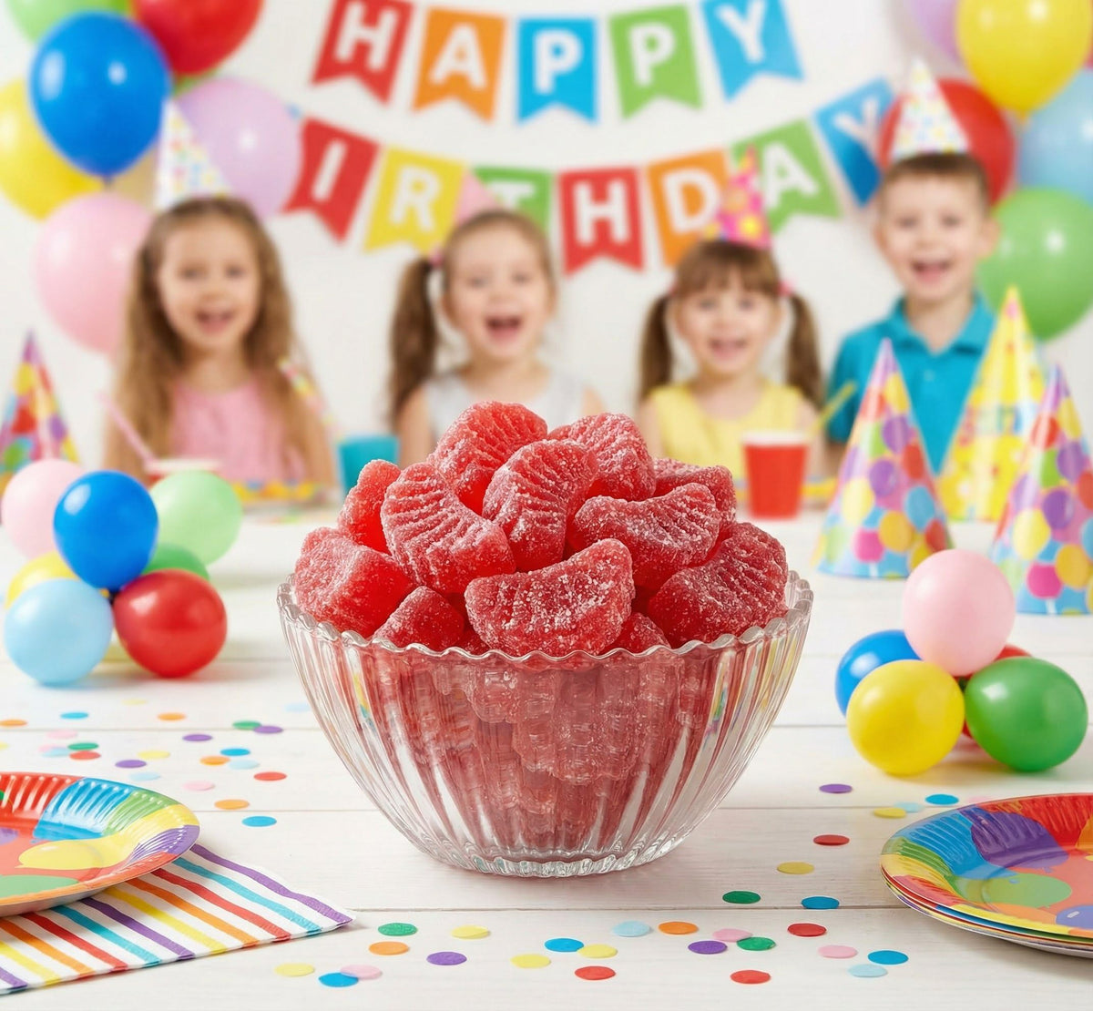 EMPORIUM CANDY Cherry Slices with glossy sugar coating for candy dishes.