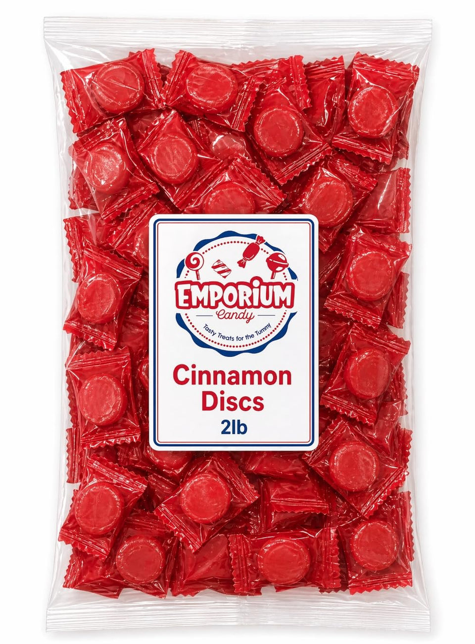 EMPORIUM CANDY cinnamon discs bulk 2lb bag front view for parties