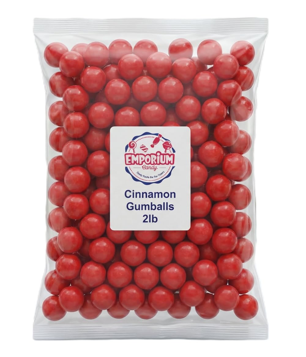 Emporium Candy Cinnamon Gumballs: bright red, bold flavor for snacking and sharing.