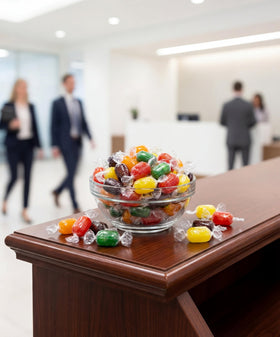 Emporium Candy fruit apple-wrapped barrel offers bright flavor for office treats.