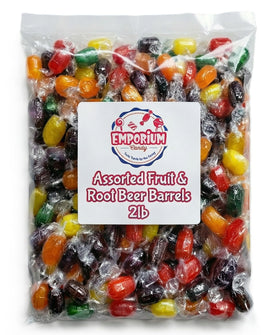 Emporium Candy fruit orange-wrapped barrel for party bowls and on-the-go snacking.