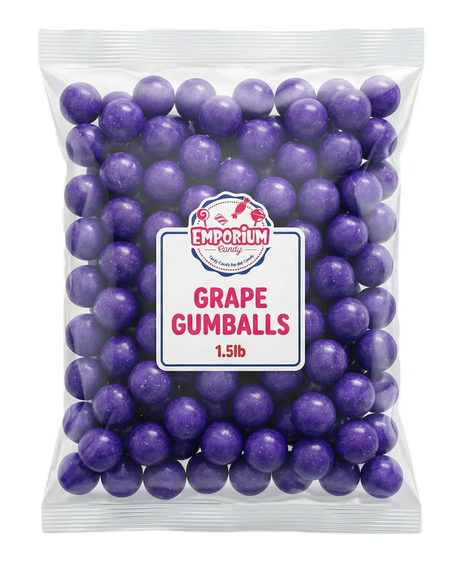 Emporium Candy grape gumballs in a 1.5 lb bag ready for sharing at events