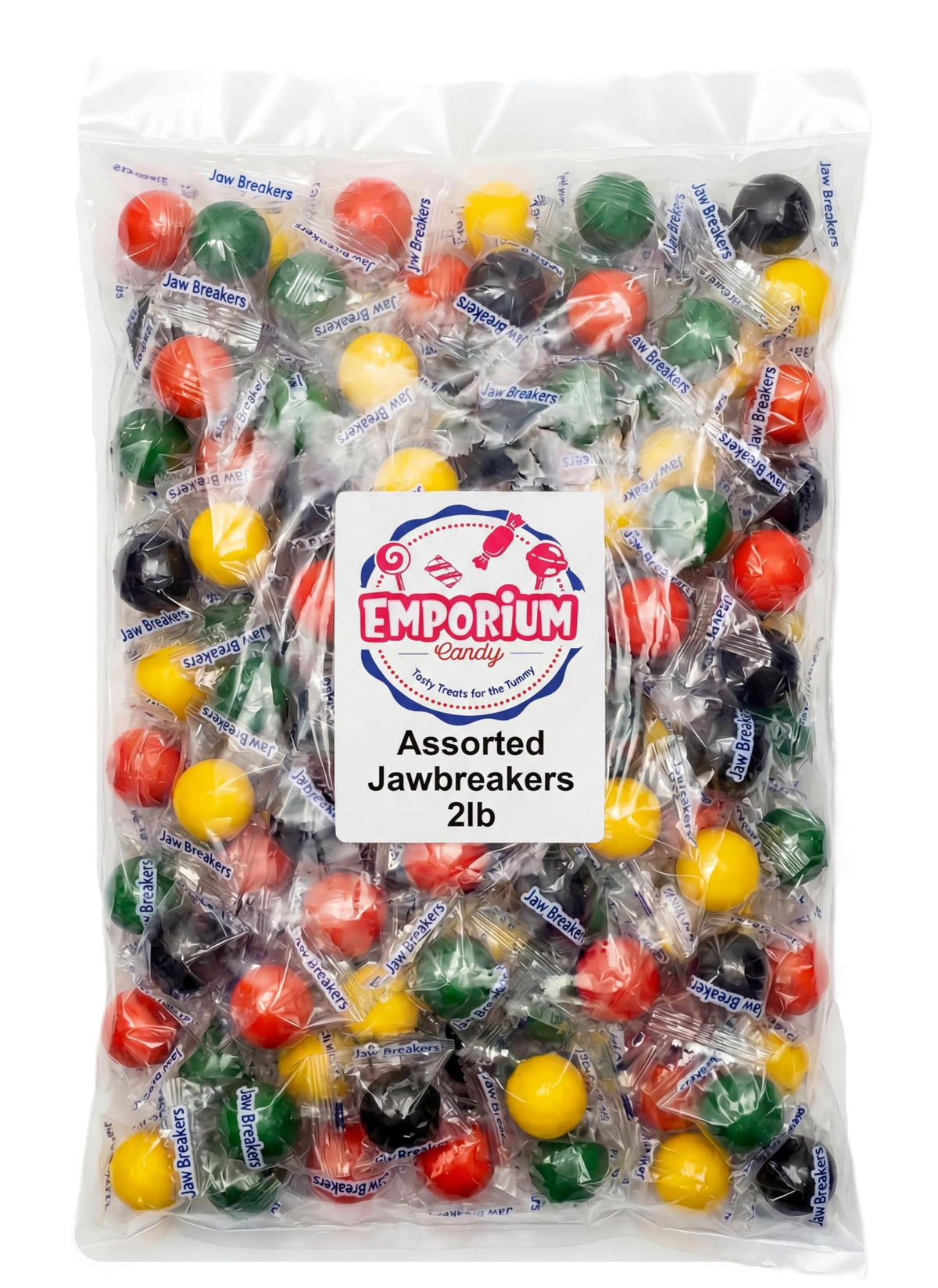 Emporium Candy Jawbreaker bulk 2 lb pack shot highlighting colorful layered candy for parties.