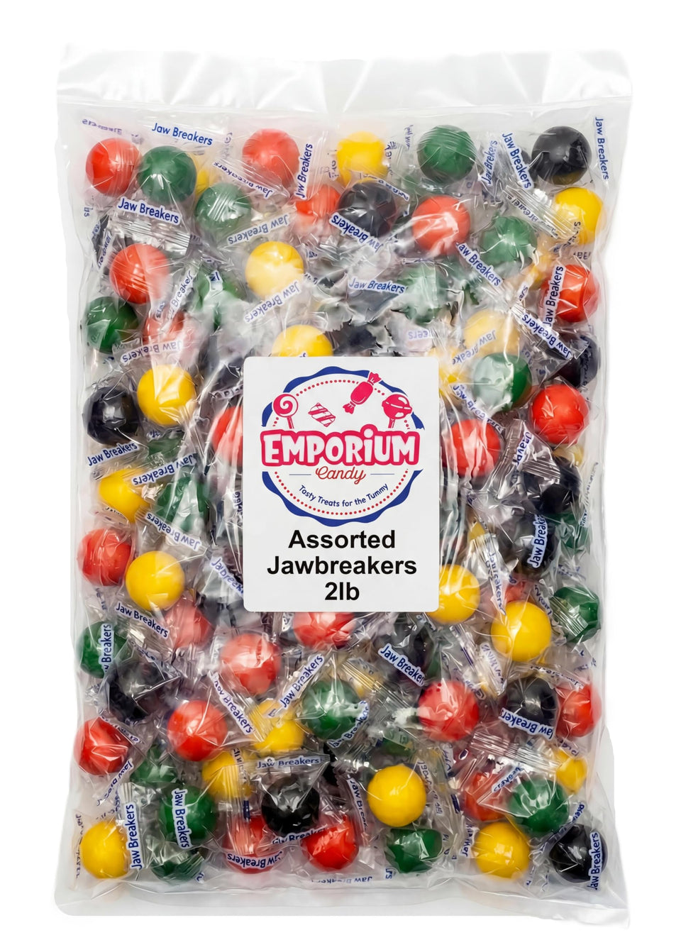 Emporium Candy Jawbreaker bulk 2 lb pack shot highlighting colorful layered candy for parties.