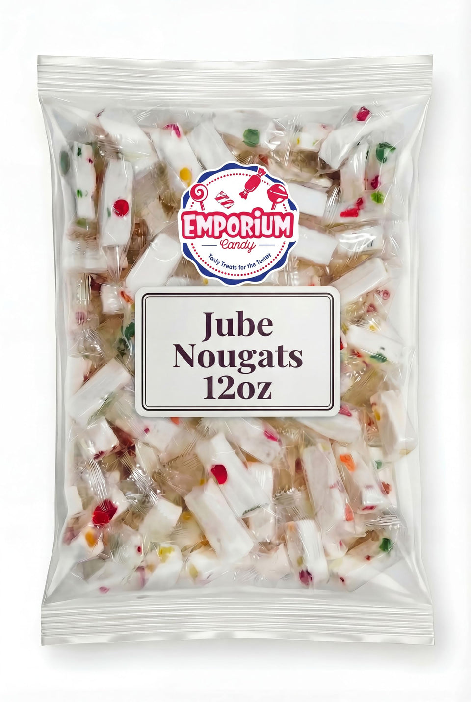 EMPORIUM CANDY Jube Nougat close-up reveals soft-chewy texture ideal for snacking.