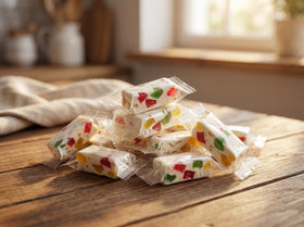 Emporium Candy nougat texture is soft and chewy with fruity bits.