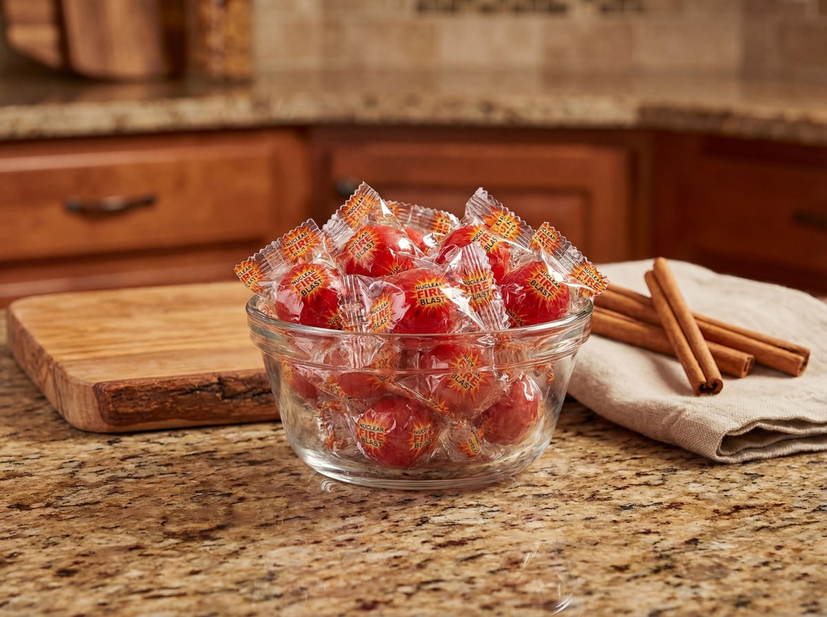 Emporium Candy Nuclear Fire Blast Balls in lunchbox for a spicy snack