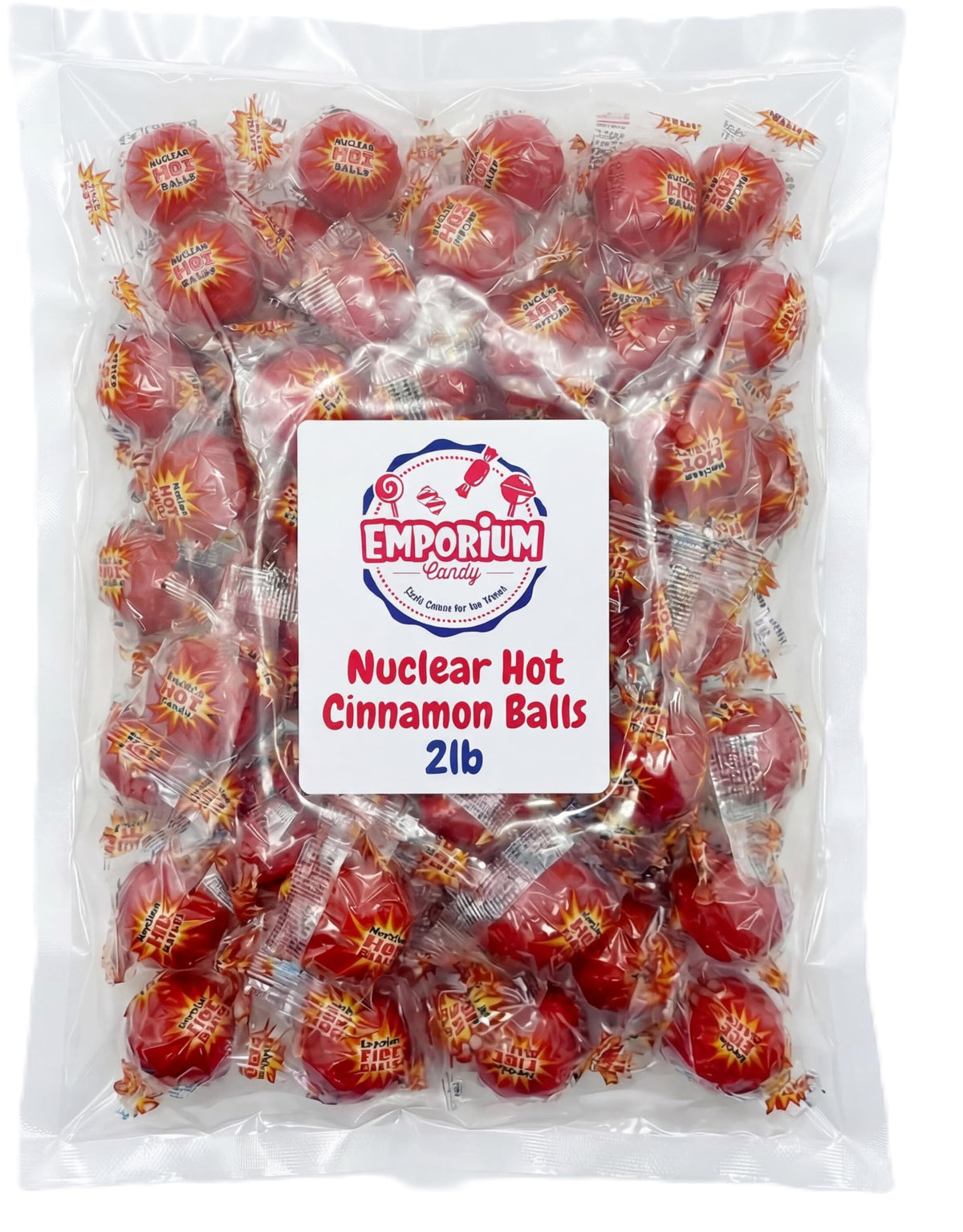 Emporium Candy Nuclear Fire Blast Balls packaging close-up with bold cinnamon flavor