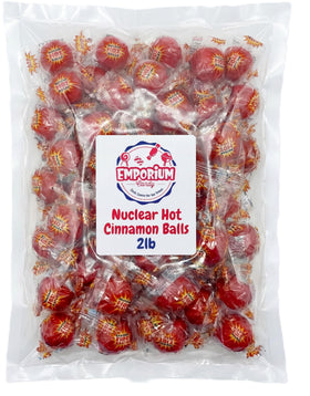 Emporium Candy Nuclear Fire Blast Balls packaging close-up with bold cinnamon flavor